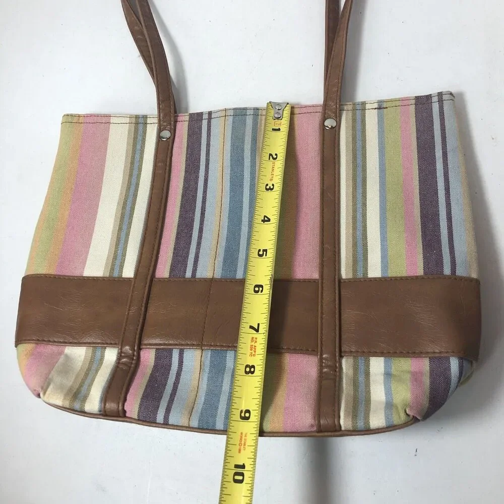 Longaberger Homestead Striped Purse Handbag Tote Bag Pastel Rainbow 12x9x3.5